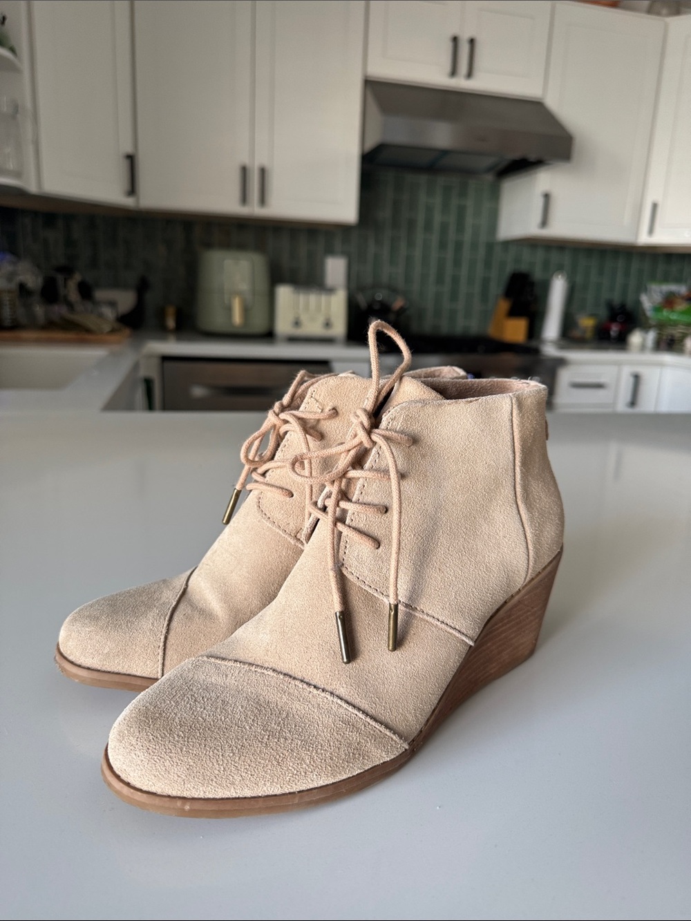 Toms Desert Suede Lace-Up Wedge Ankle Boots